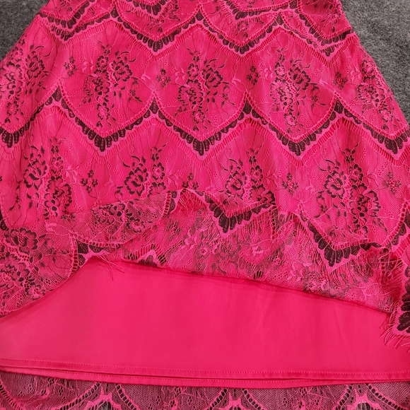 Free People Nothing Like This Hot Pink Lace Overlay Mini Dress Size 10 - Picture 13 of 14